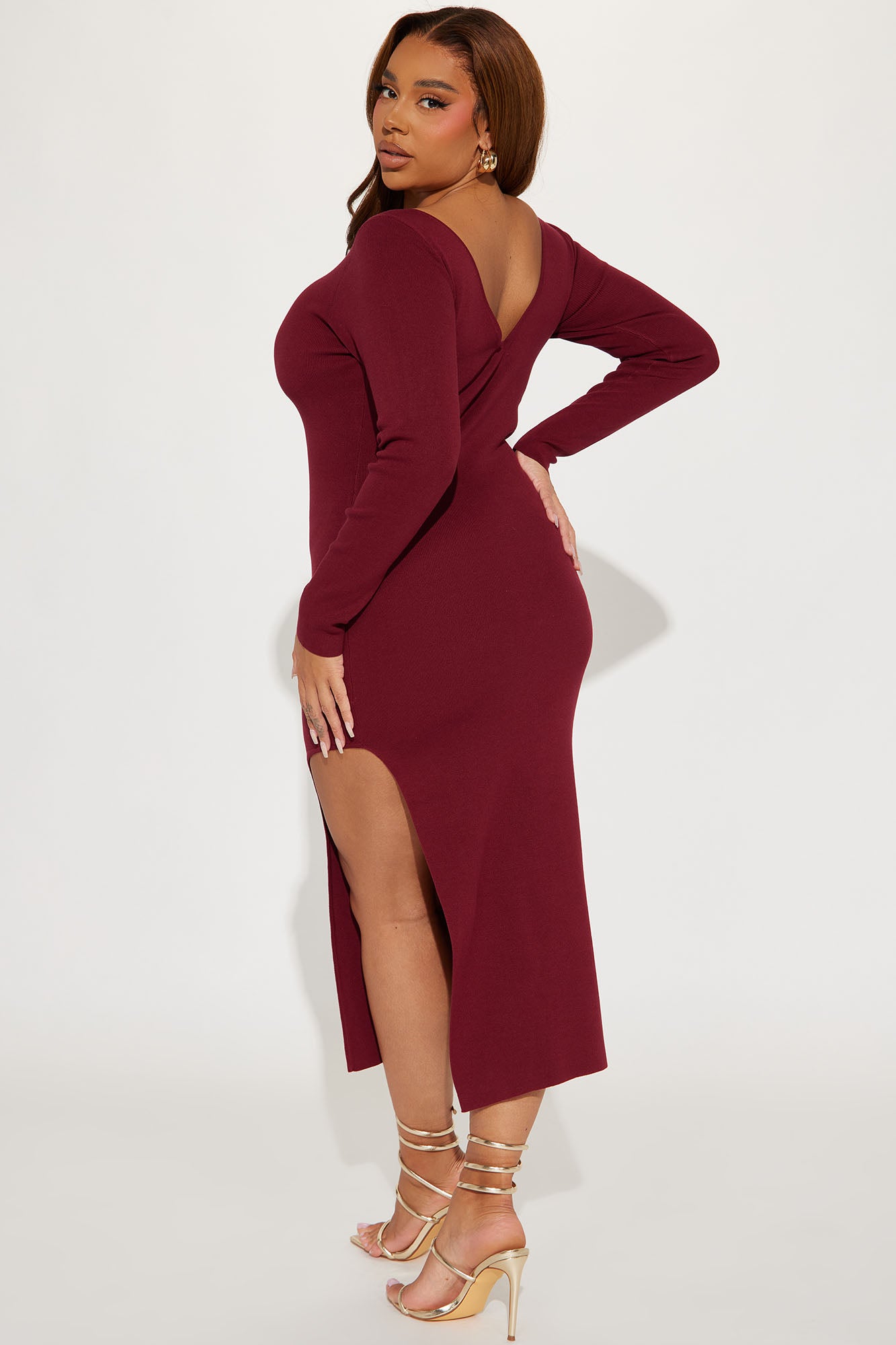 Adrianna Sweater Midi Dress - Wine
