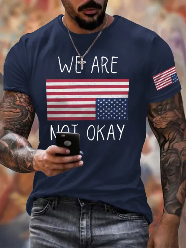 Men'S T-Shirt Men'S Vintage We Are Not Ok Printed T-Shirt Pure Cotton Round Neck