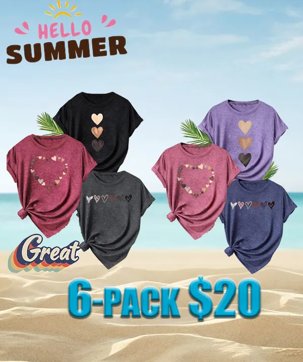 Women's Heart Print Graphic Tee – Casual Short Sleeve T-Shirt