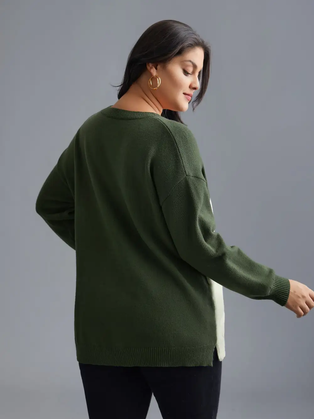 Cat Contrast Drop Shoulder Pullover