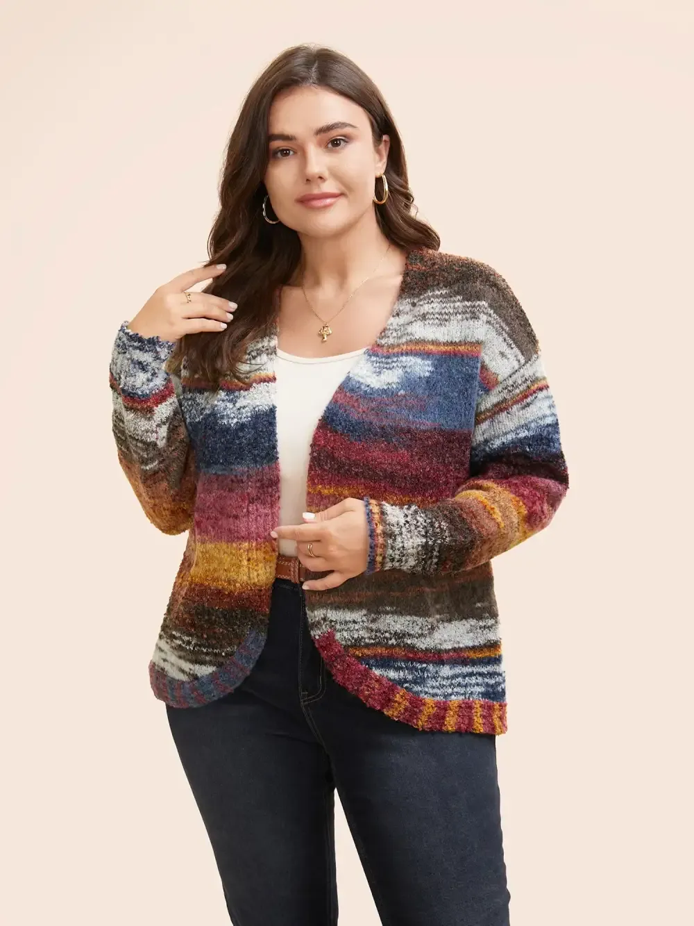 Ombre Open Front Curved Hem Cardigan