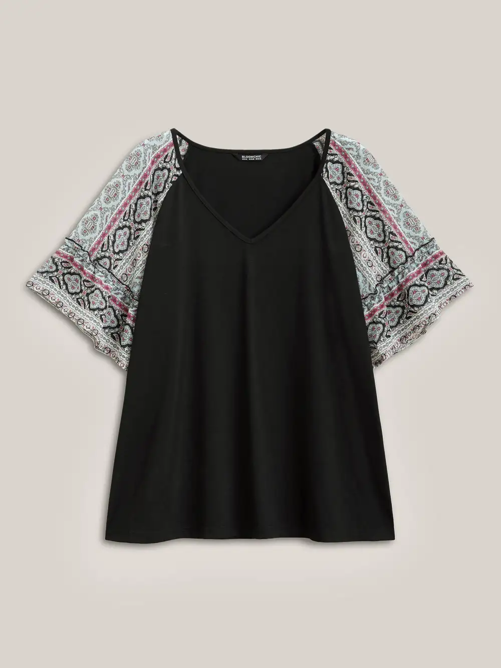 Boho Print Patchwork Raglan Sleeve T-shirt