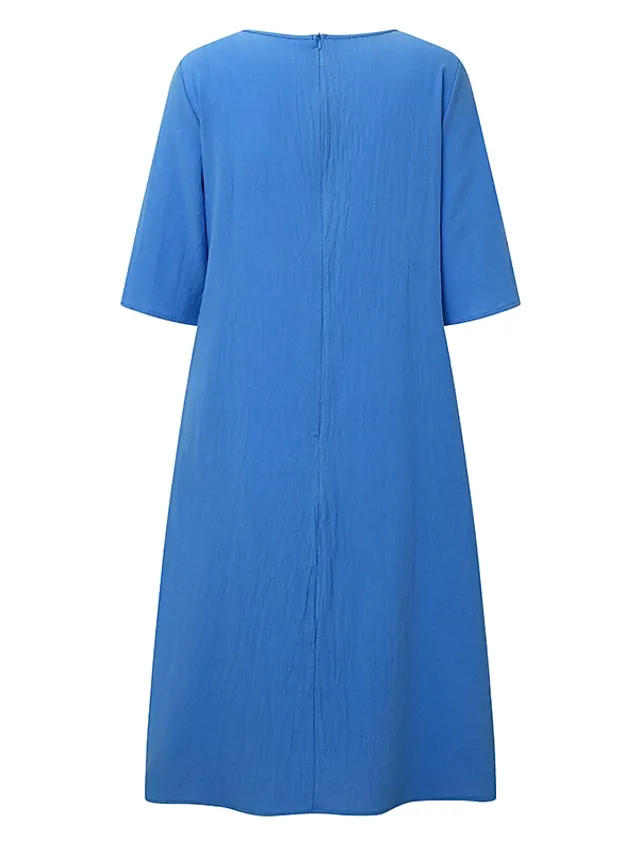 Women‘s Shift Dress Knee Length Dress Green Blue Pink Yellow Half Sleeve Pure Color Patchwork Spring Summer V Neck Basic Casual 2023 S M L XL XXL 3XL 4XL 5XL