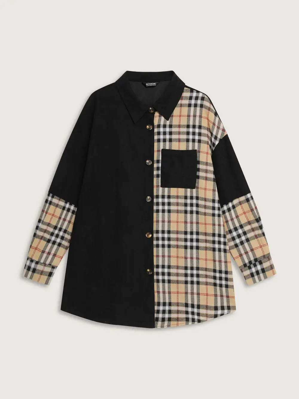 Corduroy Plaid Print Contrast Jacket