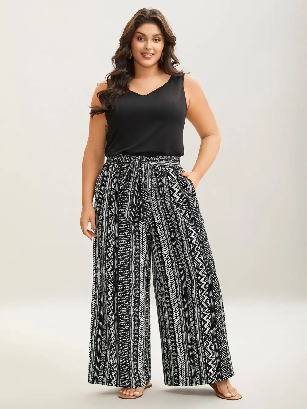 Waist-Tie Wide-Leg Boho Print Pants
