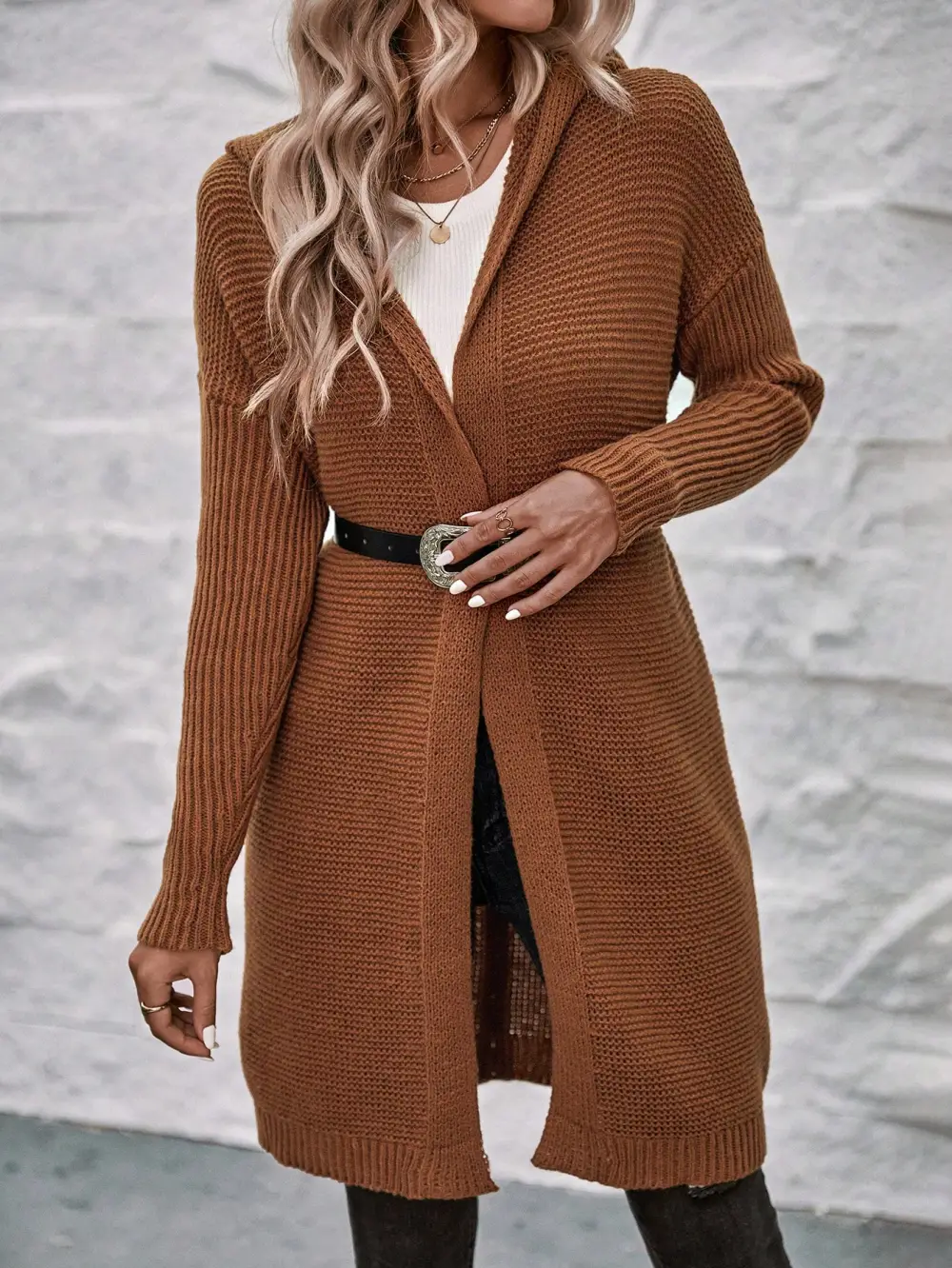 Chevron Pattern Bishop Sleeve Duster Cardigan