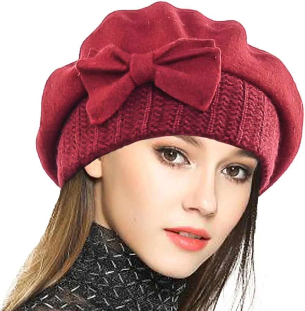 Lady French Beret 100% Wool Beret Floral Dress Beanie Winter Hat