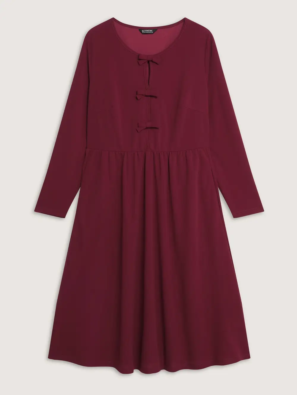 Bowknot Detail Pockets Knit Midi Dress