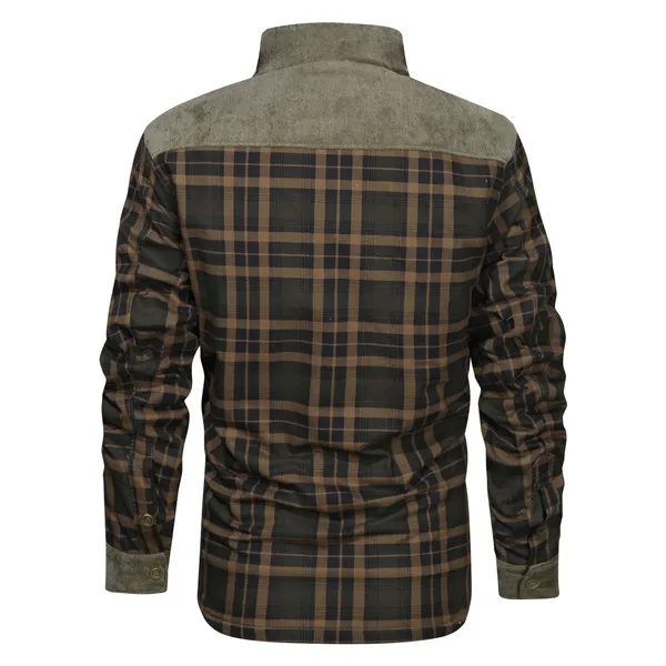 Men's Retro Check Pattern Stitching Warm Wanderer Jacket