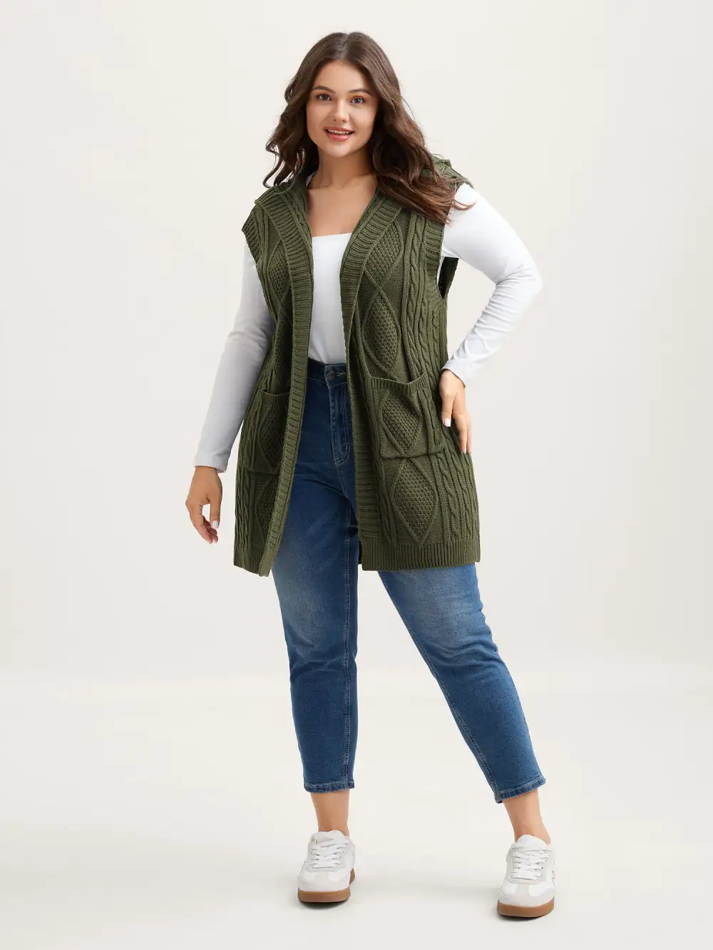 Twisted Hooded Sleeveless Knit Cardigan