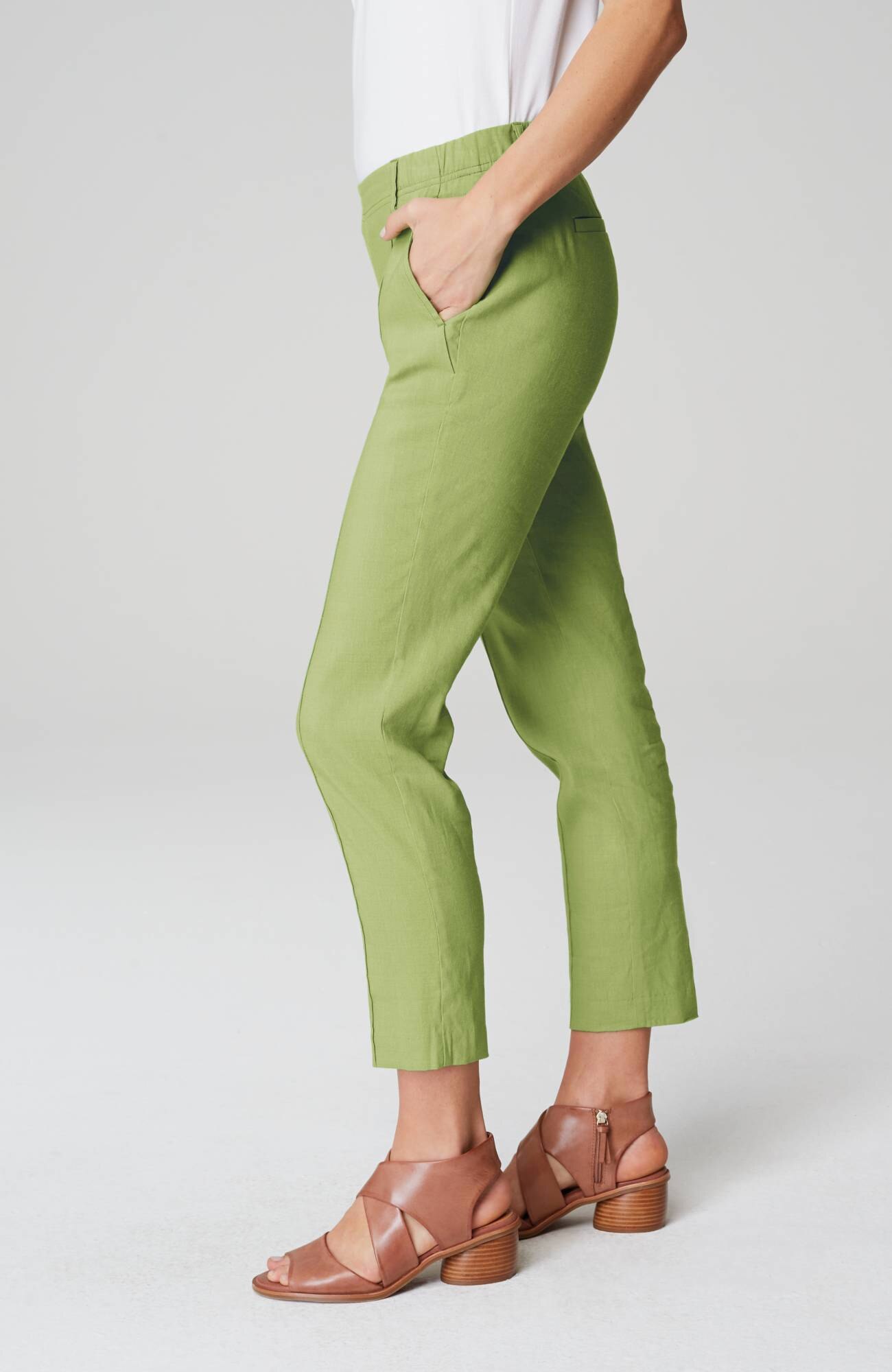 Pintucked Linen-Stretch Slim-Leg Pants