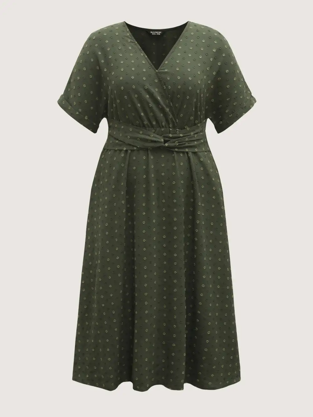 Textured Pleated Twist Waist Midi Dress