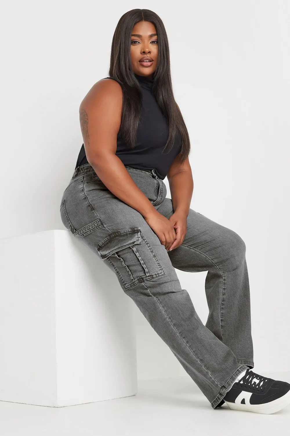 YOURS Curve Grey Cargo Jeans