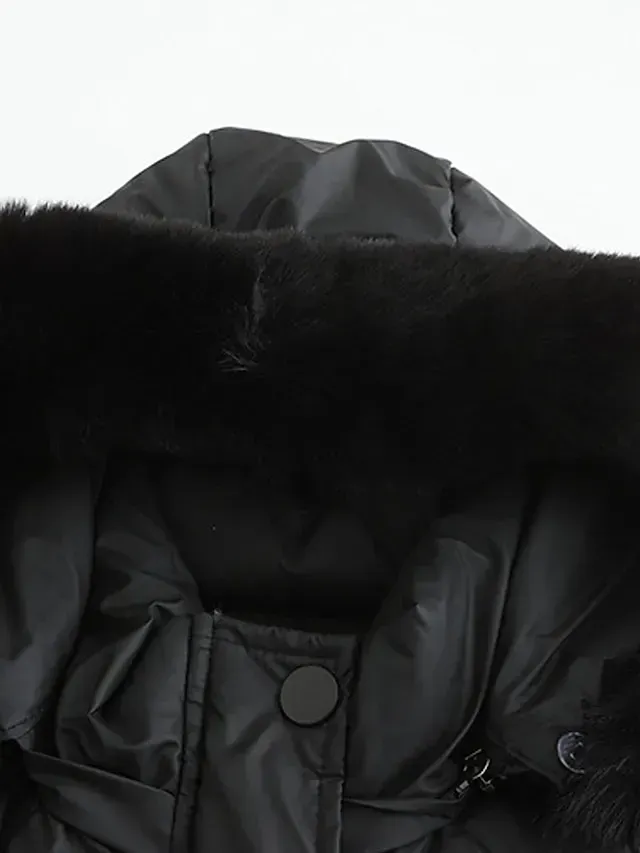 Women's Parka Puffer Jacket Winter Coat Thermal Warm Heated Coat with Removable Fur Collar Drawstring Zip up Hooded Coat Fall Outerwear with Pockets Classic Long Sleeve Light Blue Pink Black