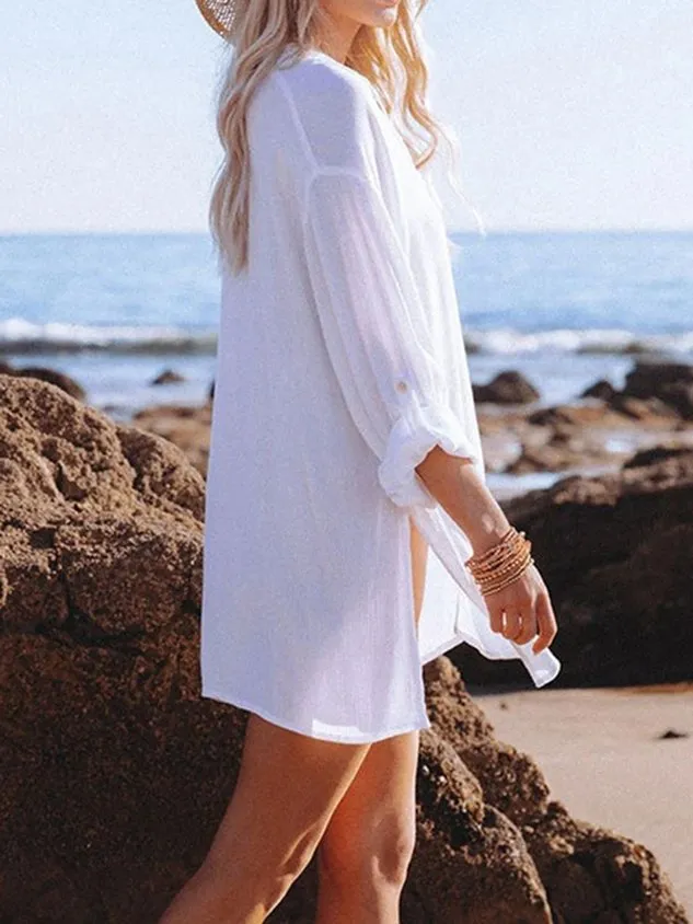 Vacation Plain Stand Collar Coverup