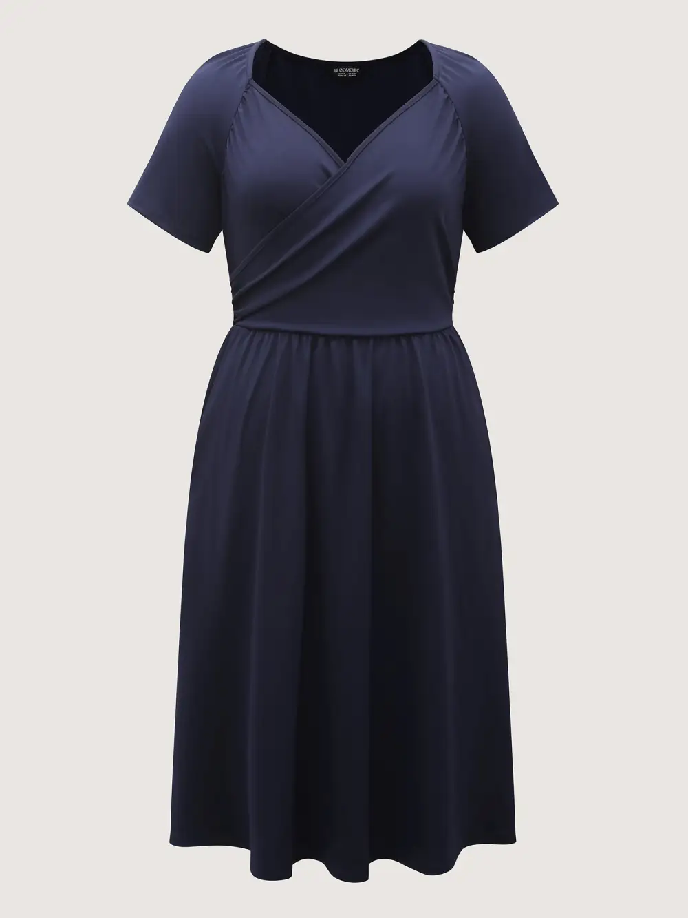 Stretchy Waist Overlap Pockets Midi Dress