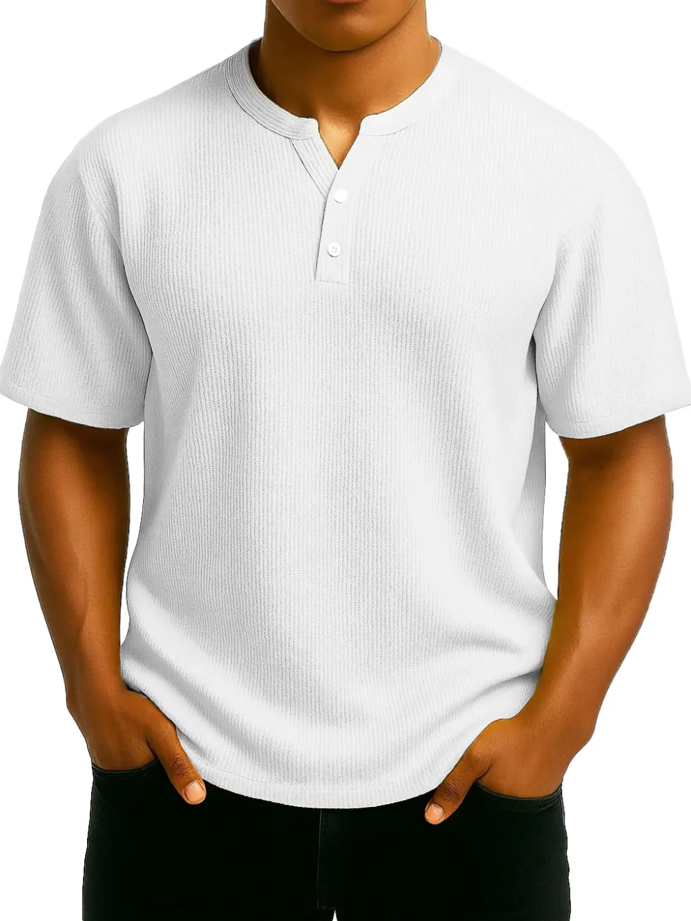 Men's Daily Casual Wrinkled Fabric Wide Short Sleeve Henley Shirt