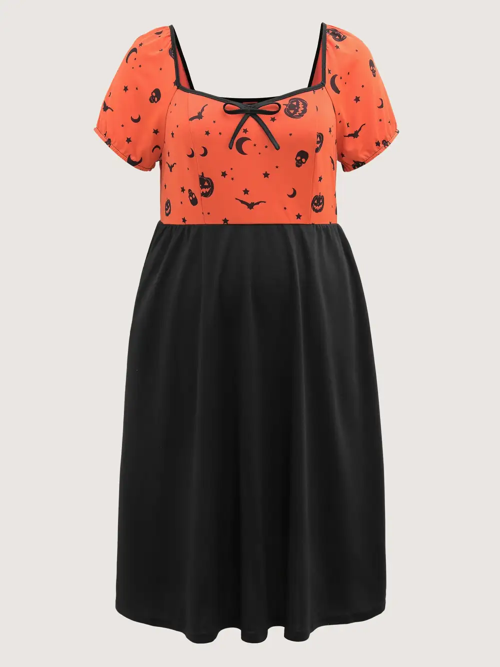 Scary Halloween Print Colorblock Midi Dress