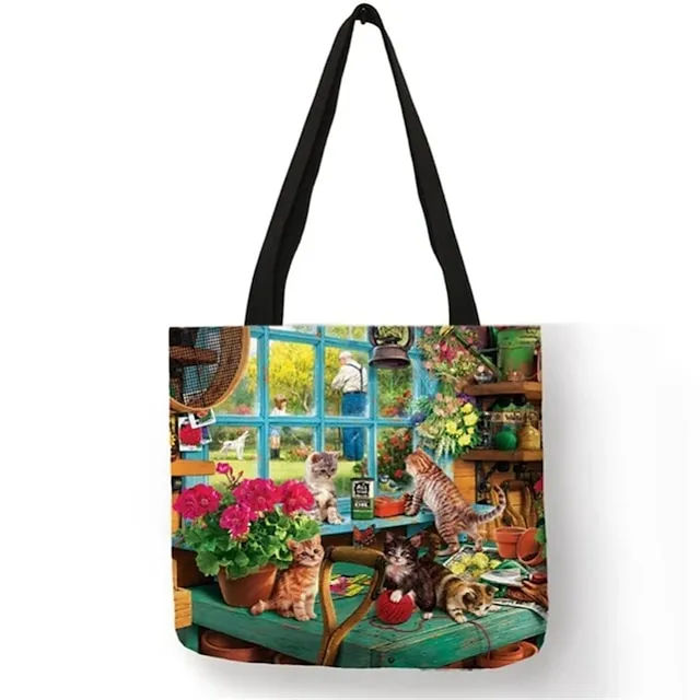 Men's Women's Tote Canvas Tote Bag Linen Office Daily Large Capacity Waterproof Breathable Patchwork Earth Yellow Camel Green