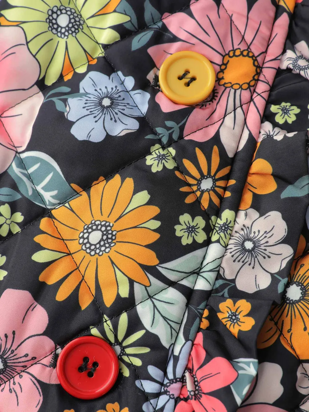 Floral Quilted Cotton Ruffled Neck Vest