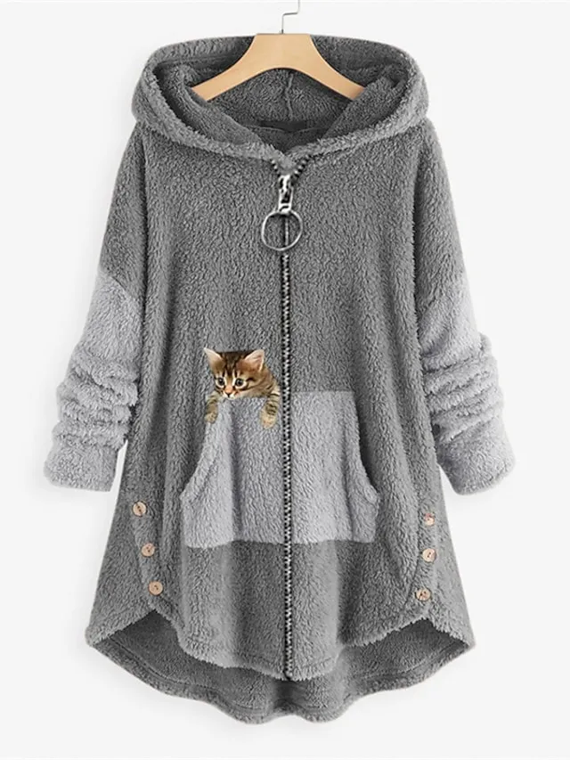 Women's Teddy Coat Casual Jacket Sherpa jacket Fleece Jacket Outdoor Street Daily Fall Winter Regular Coat Regular Fit Warm Breathable Streetwear Casual Jacket Long Sleeve Solid Color Pocket Full Zip