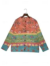 Women's Cardigan Sweater Knitted Ribbed Button Front Round Neck Long Sleeve Lightweight female Elegant Vintage Floral Graphic Striped Buttons Print Knit Outdoor Weekend Pink Purple Fall Winter