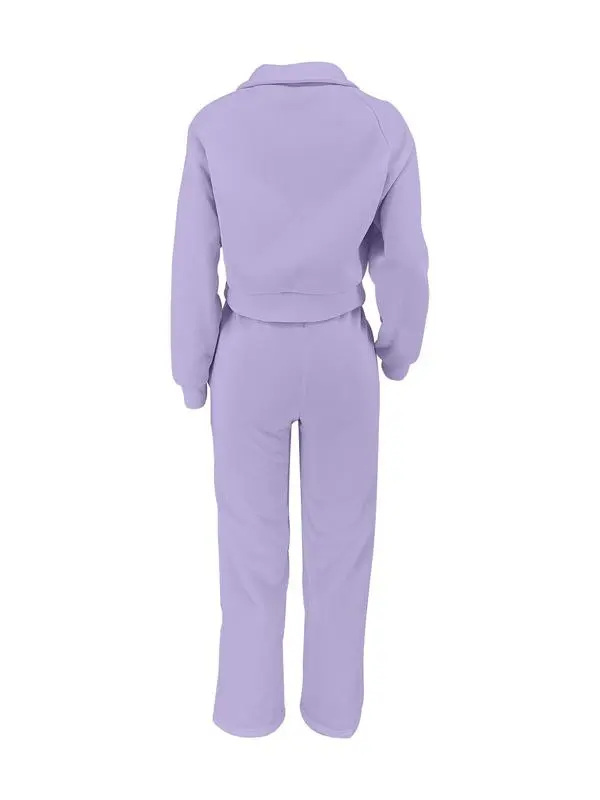 Women's Solid Long Sleeve Sweatshirt & Drawstring Waist Pants Set, Casual Fashion Cozy Two-piece Outfits
