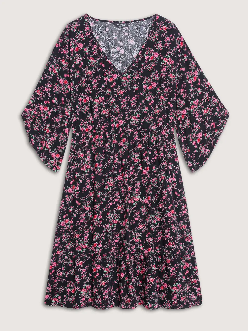 Rayon Floral Bell Sleeve Pockets Midi Dress