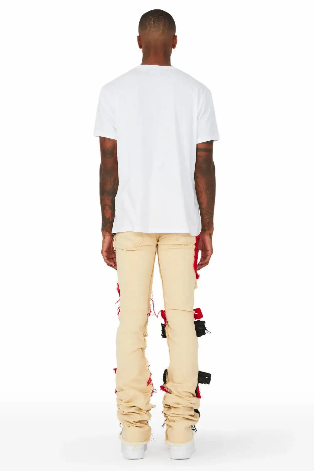 Kaizen Beige/Red Patchwork Super Stacked Flare Jean