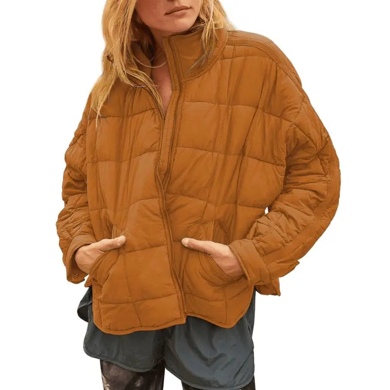 Women's Lightweight Quilted Puffer Jacket – Short Zipper Coat with Pockets