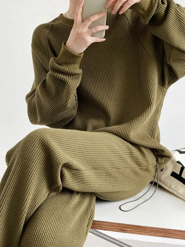 Waffle loose fashion casual sports suit