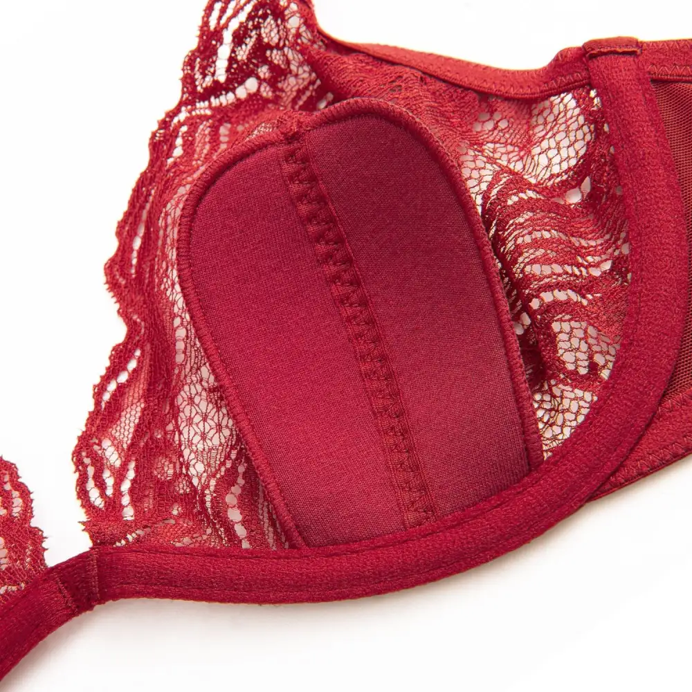 Women Sexy Lace Bra Underwire Unlined Sheer Lightly Padded Demi Bra Plunge
