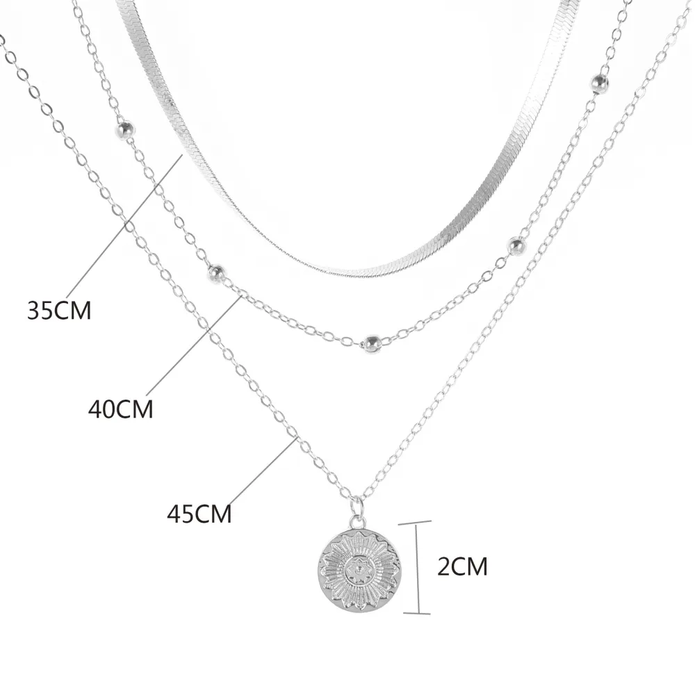 Silver Round Layered Design Alloy Necklace
