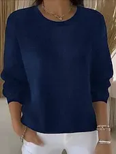 Women's Sweater Fashion Streetwear Casual Pure Color Ribbed Crew Neck Knitted Long Sleeve Regular Tops Knit Outdoor Daily Weekend Yellow Pink Fall Winter