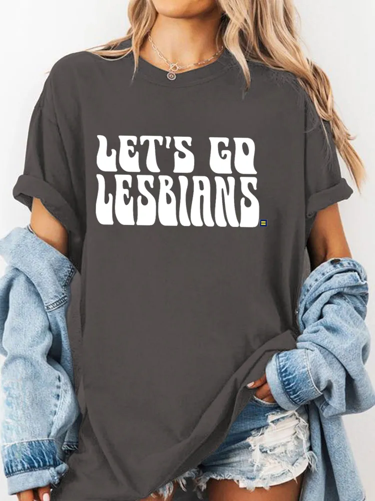 Pure Cotton Round-Neck Short-Sleeved Shirt Let'S Go Lesbians Ringer T-Shirt