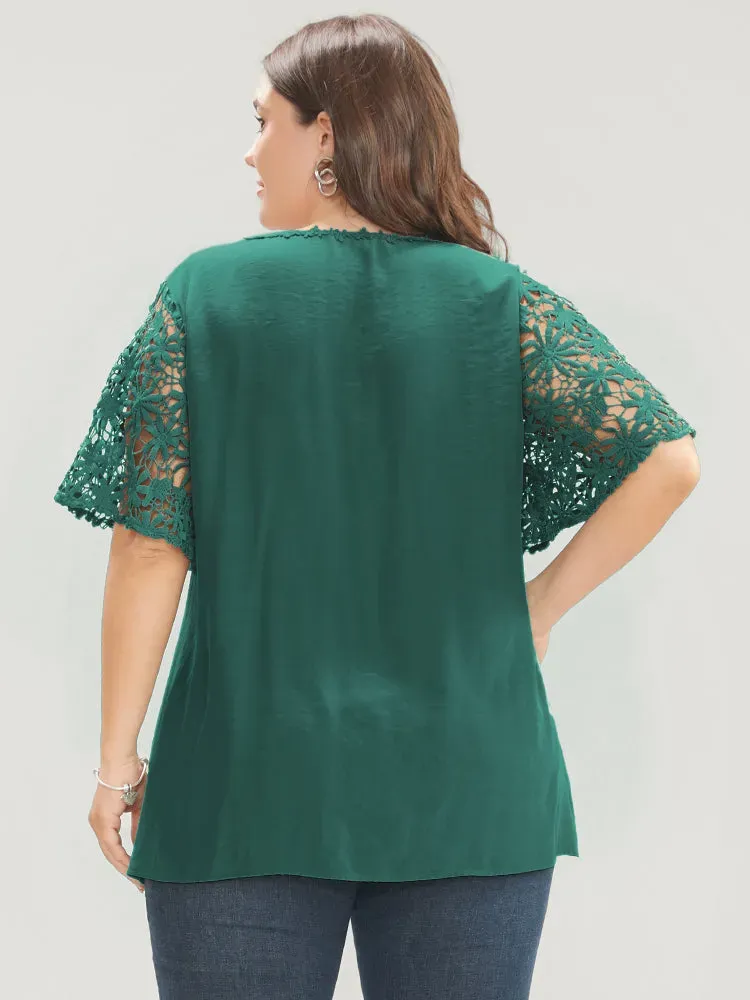 Plain V Neck Floral Patchwork Blouse