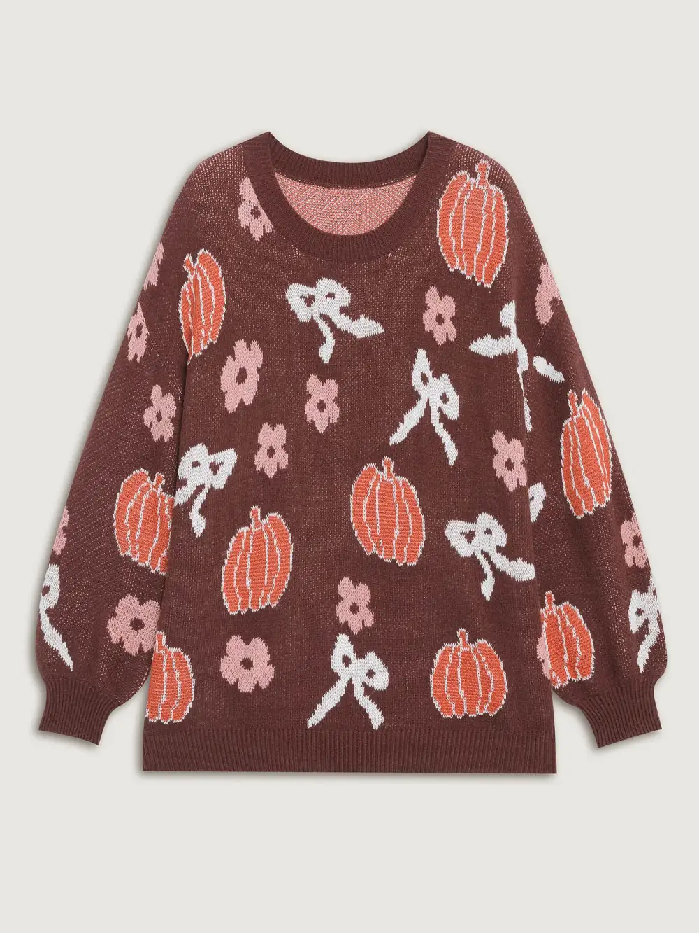 Pumpkin Print Ribbed Hem Pullover