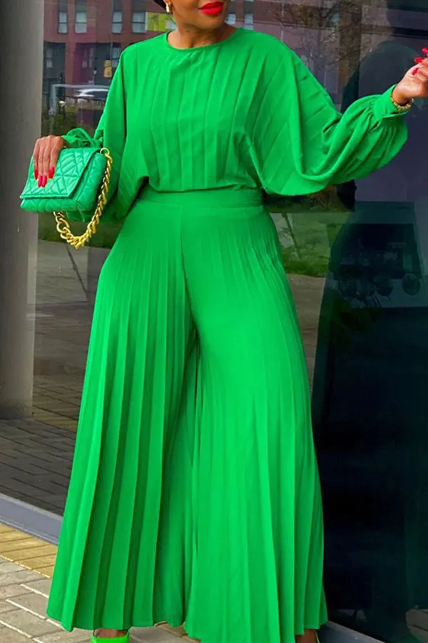 Pleated Wide-Leg Pant Set