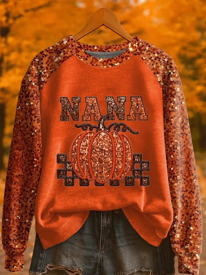 Women's Fall Thanksgiving Pumpkin Print Crew Neck Sweatshirt