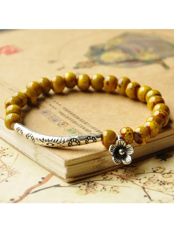 Women's Ethnic Style Flower Glaze Bead Ceramic Bracelet