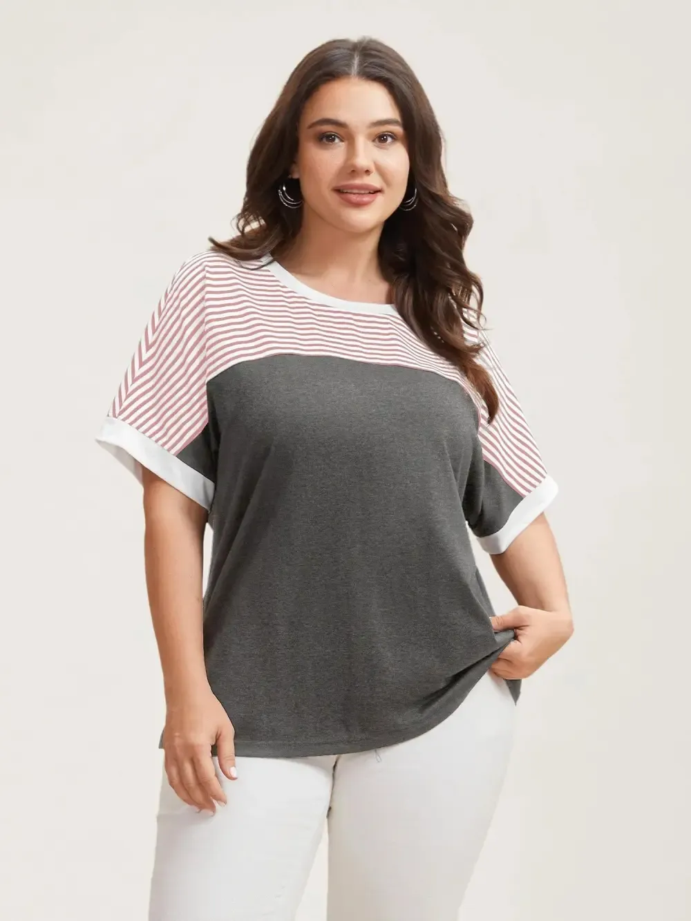 Solid and Striped Contrast Hem T-Shirt