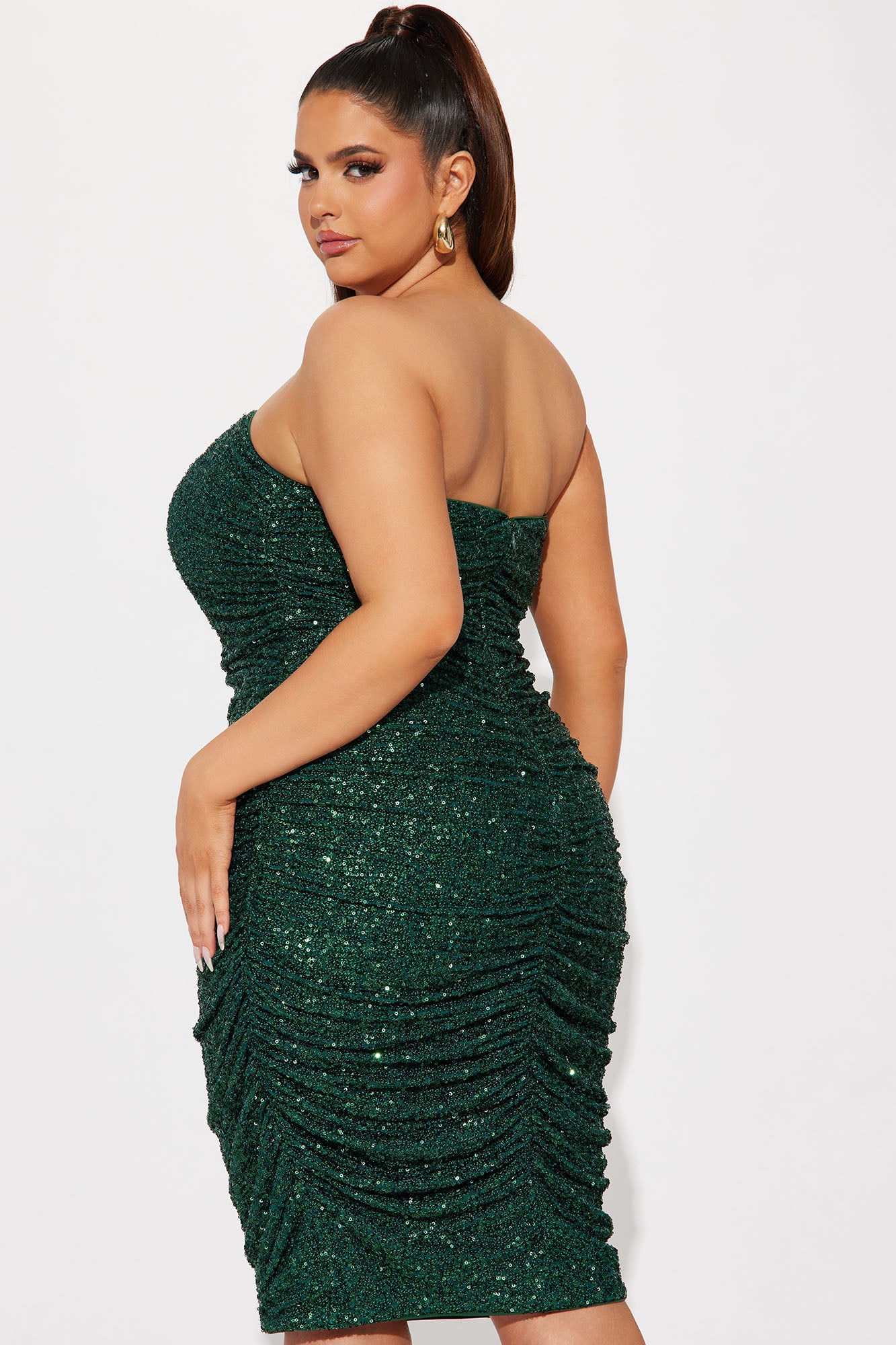 Lucia Sequin Midi Dress - Hunter