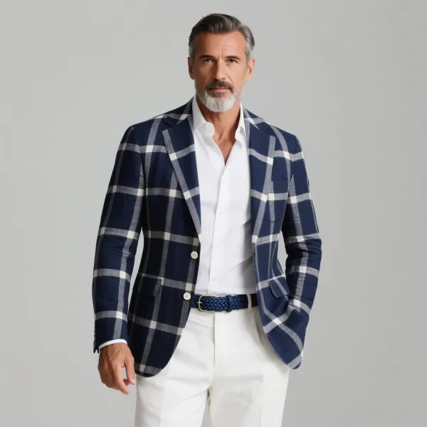 Men's Plaid Pattern Notch Lapel Long Sleeve Single Breasted Blazer