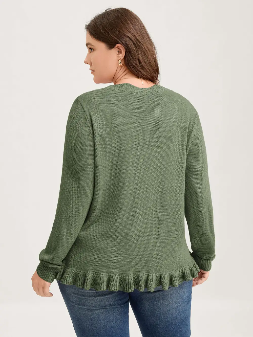 Supersoft Textured Floral Button Ruffled Hem Knit Cardigan