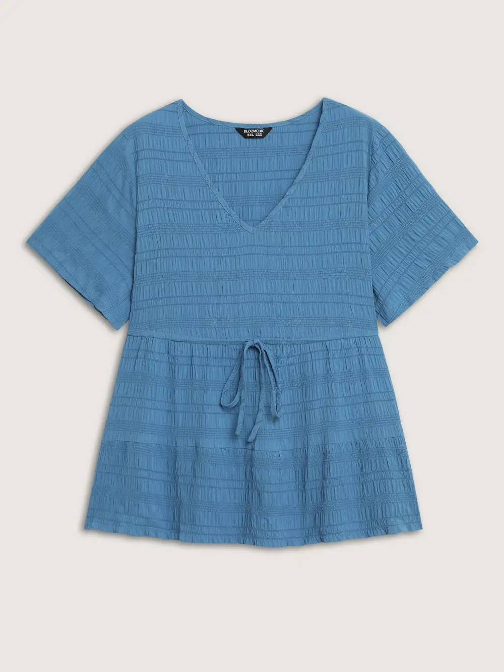 Textured Waist-Cinching Tiered Blouse