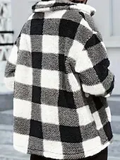 Women's Winter Coat Sherpa Jacket Comfortable Breathable Pocket Buttons Print Casual Plaid Vacation Street Casual Daily Wear Single Breasted Regular Turndown Regular Fit Long Sleeve Outerwear Black