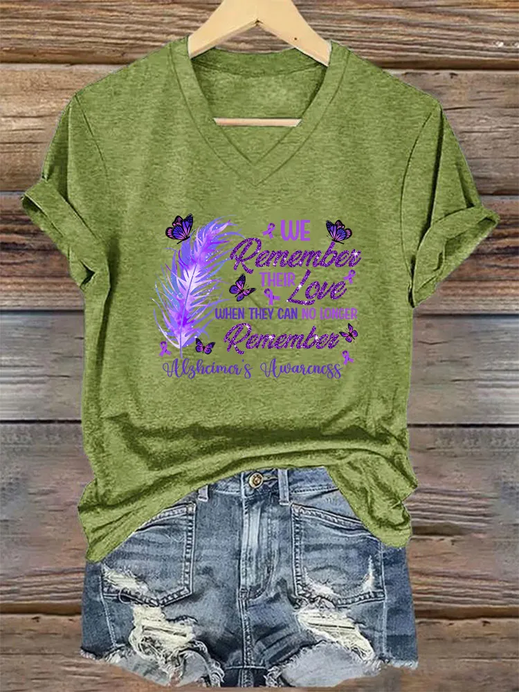 We remember their love when they can no longer remember.Women's Alzheimer's Awareness V-Neck T-Shirt
