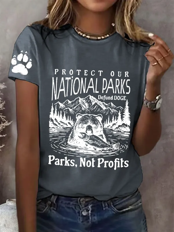 Women'S T-Shirt Women's Protect Our National Parks Print Round Neck T-Shirt