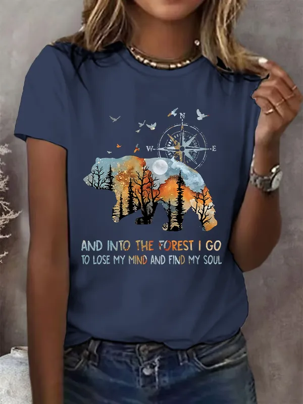 Women'S T-Shirt Women'S Retro And Into The Forest I Go To Lose My Mind And Find My Soul Print T-Shirt