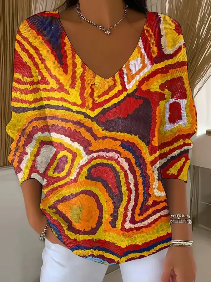 Women's Autumn Art Print Drop Shoulder Sweater